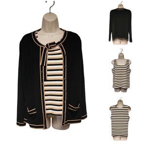 Talbots Petite LP 2PC Cardigan Sweater/ Free Top Black/ Brown